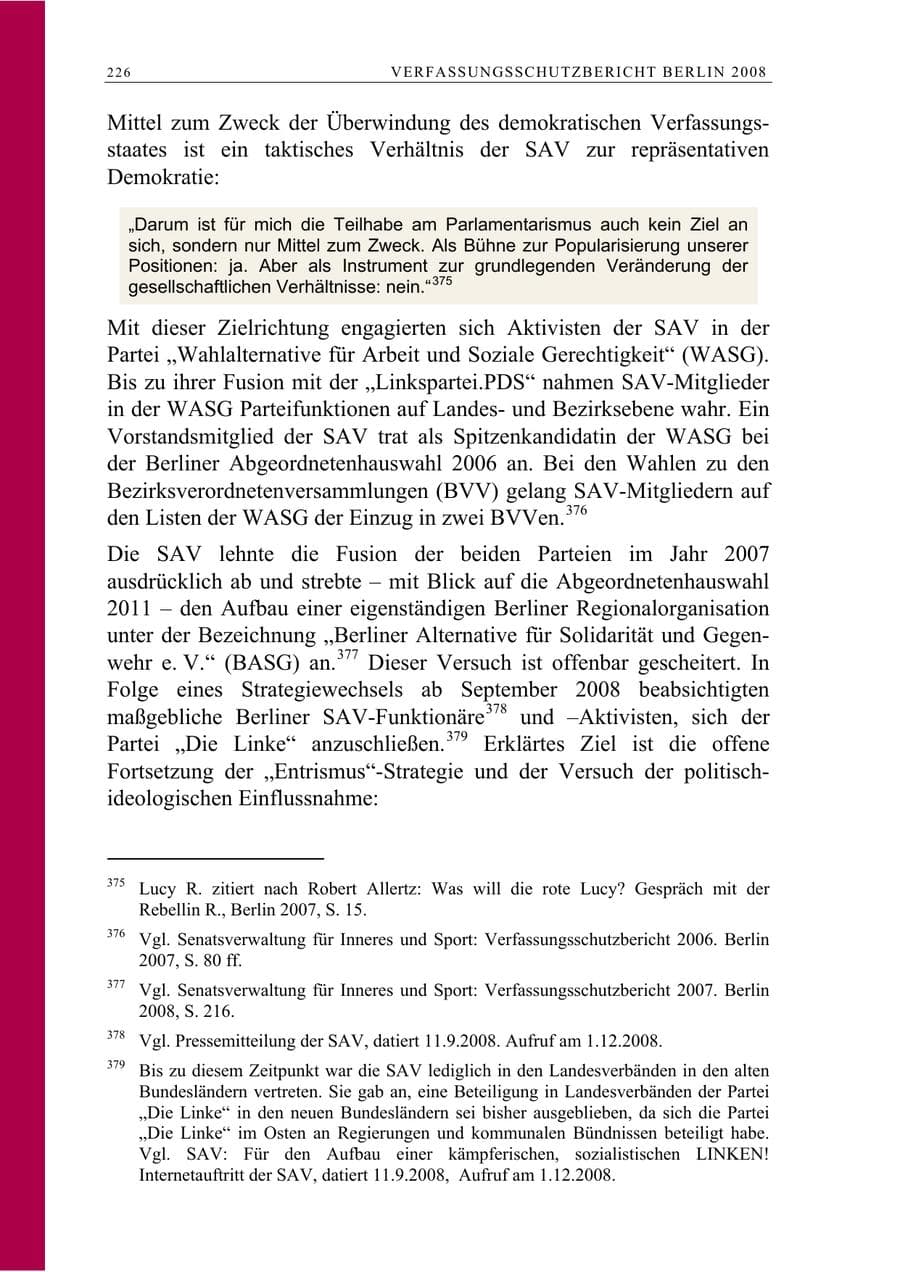 Seite 239 des Verfassungsschutzbericht 2008 Berlin