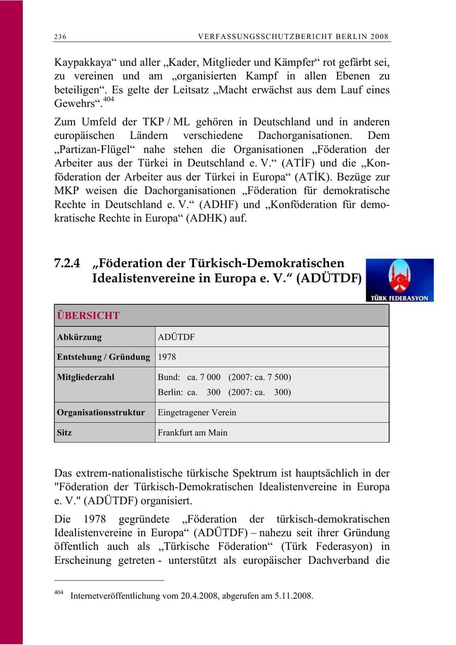 Seite 249 des Verfassungsschutzbericht 2008 Berlin