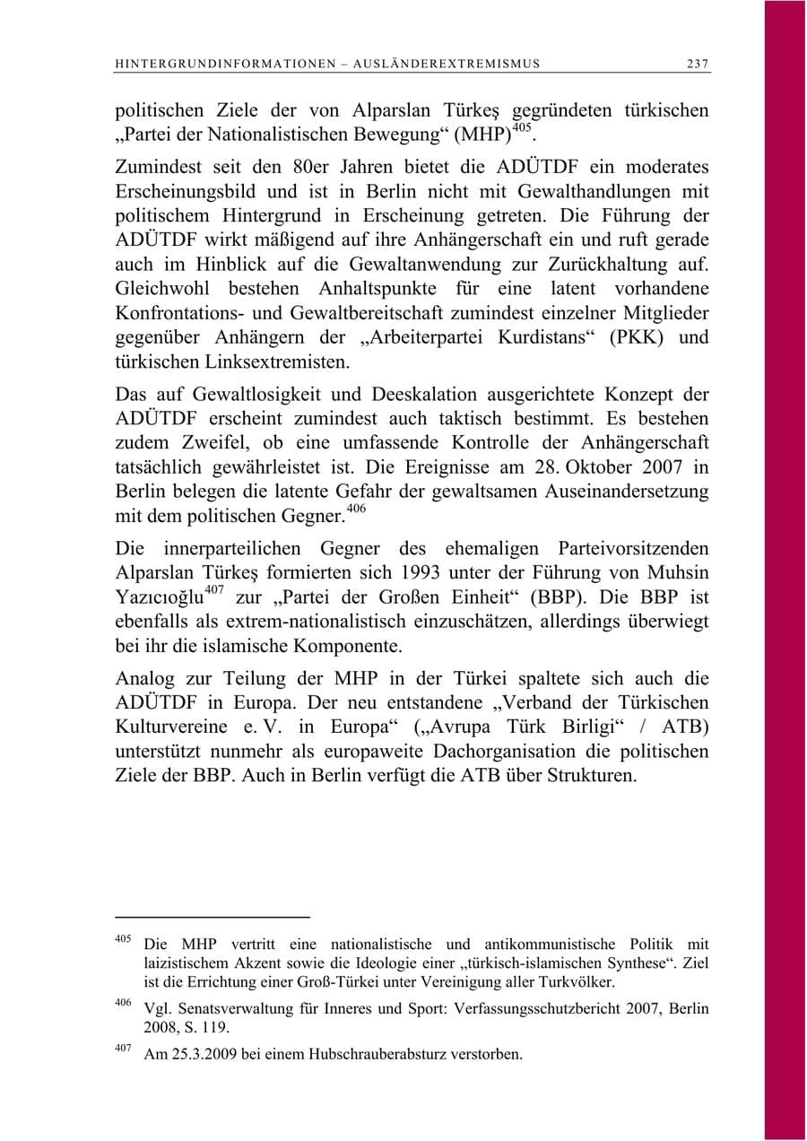 Seite 250 des Verfassungsschutzbericht 2008 Berlin