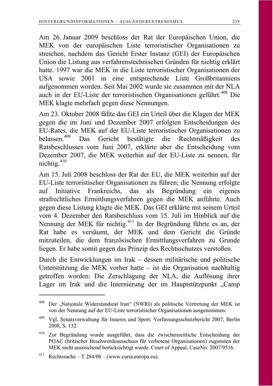 Seite 252 des Verfassungsschutzbericht 2008 Berlin