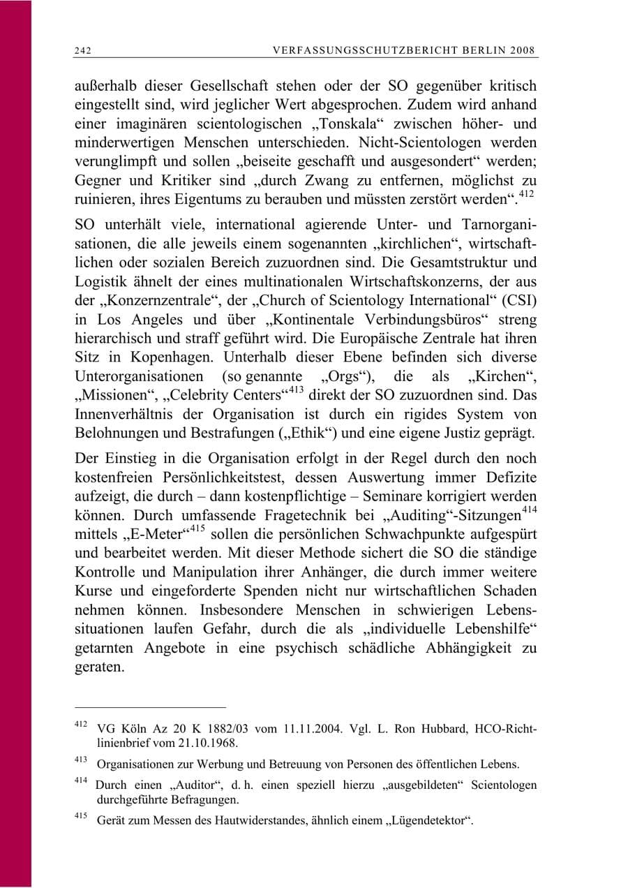 Seite 255 des Verfassungsschutzbericht 2008 Berlin