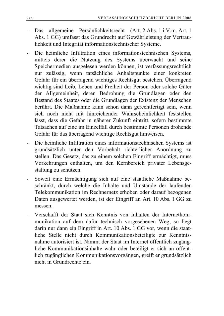 Seite 259 des Verfassungsschutzbericht 2008 Berlin