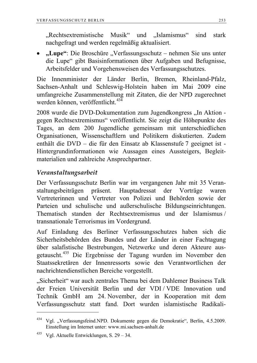 Seite 266 des Verfassungsschutzbericht 2008 Berlin