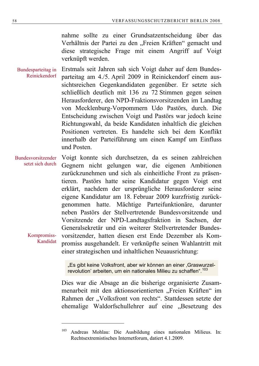 Seite 71 des Verfassungsschutzbericht 2008 Berlin