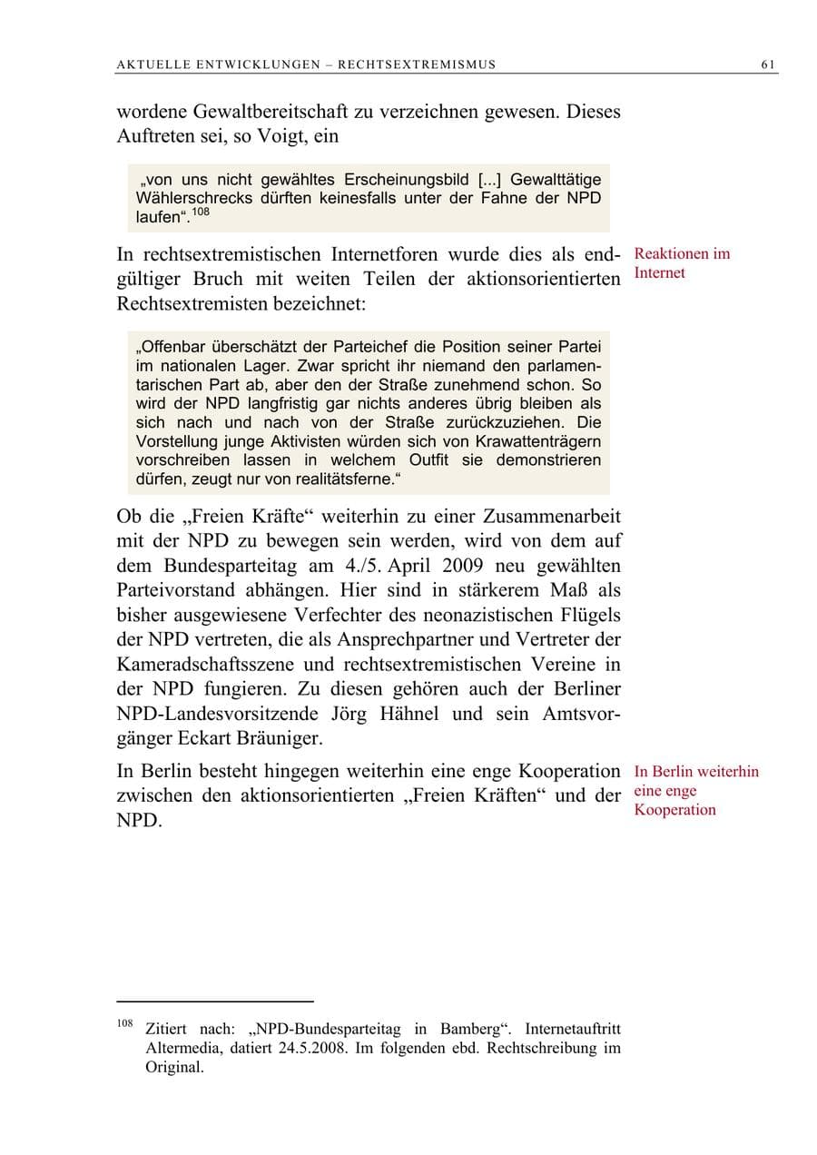 Seite 74 des Verfassungsschutzbericht 2008 Berlin