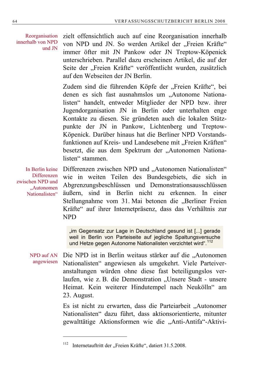 Seite 77 des Verfassungsschutzbericht 2008 Berlin