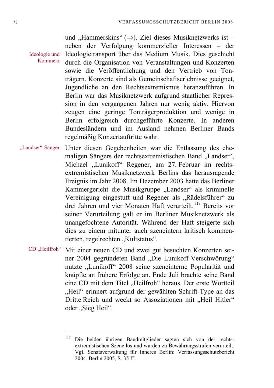 Seite 85 des Verfassungsschutzbericht 2008 Berlin