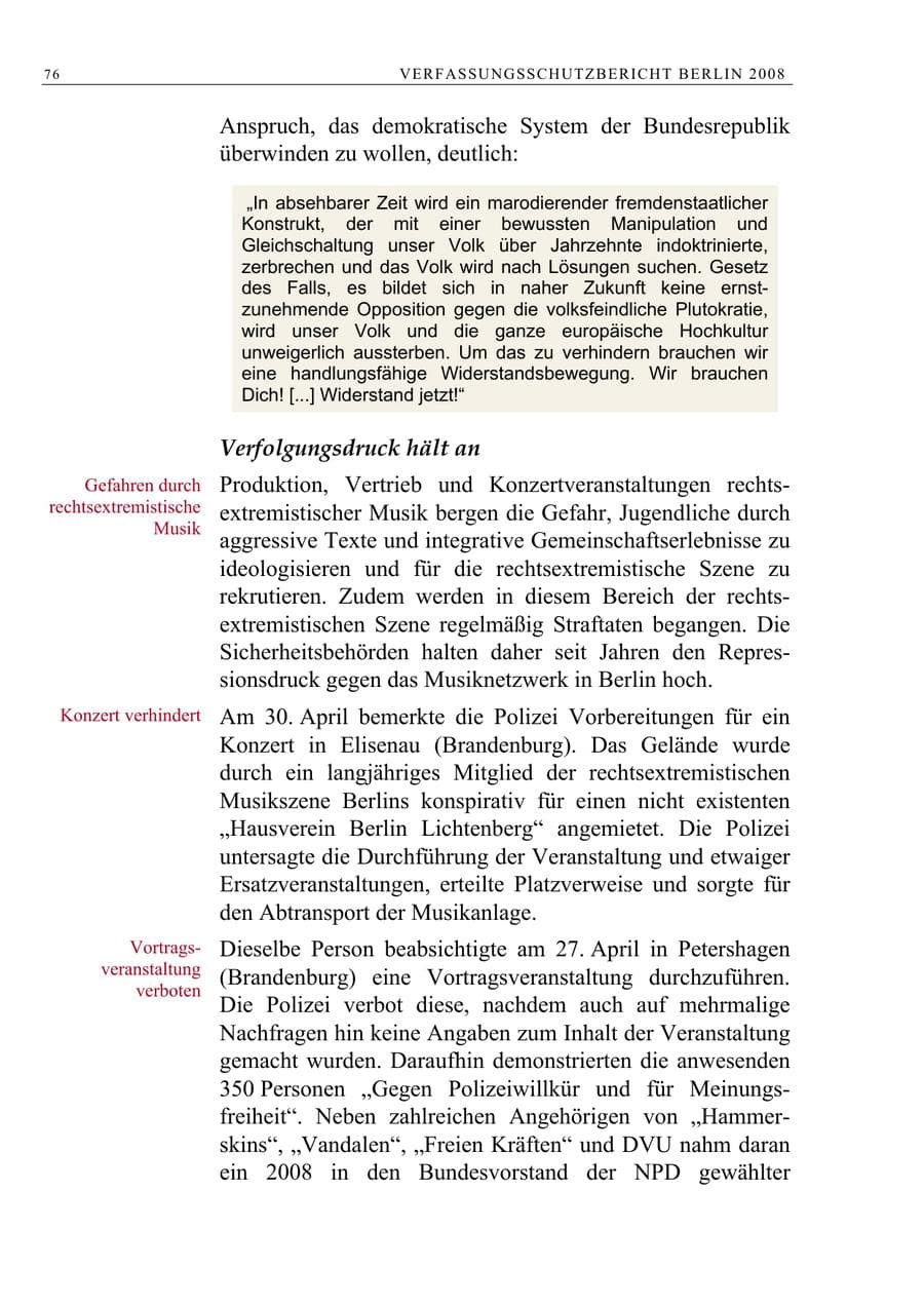 Seite 89 des Verfassungsschutzbericht 2008 Berlin