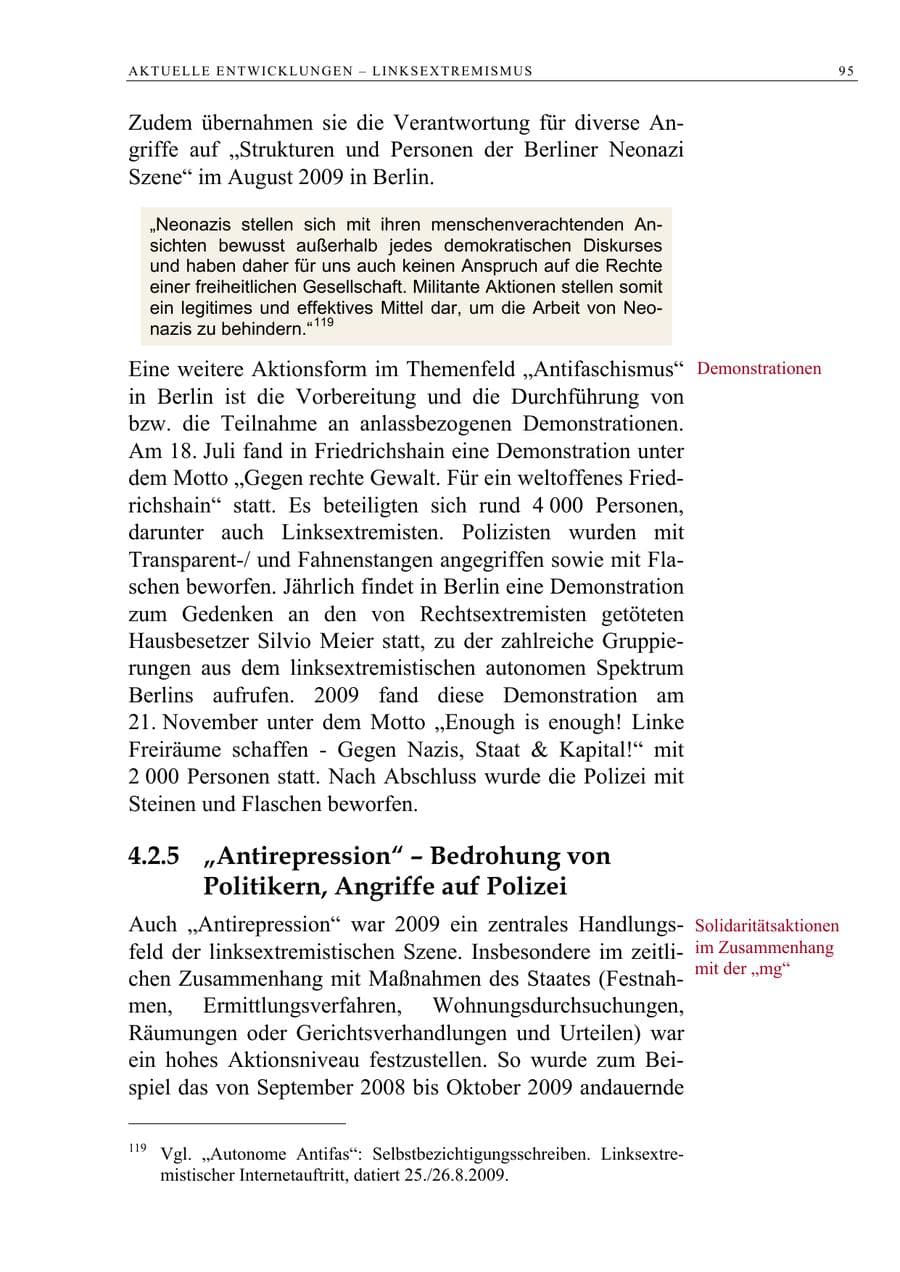 Seite 108 des Verfassungsschutzbericht 2009 Berlin