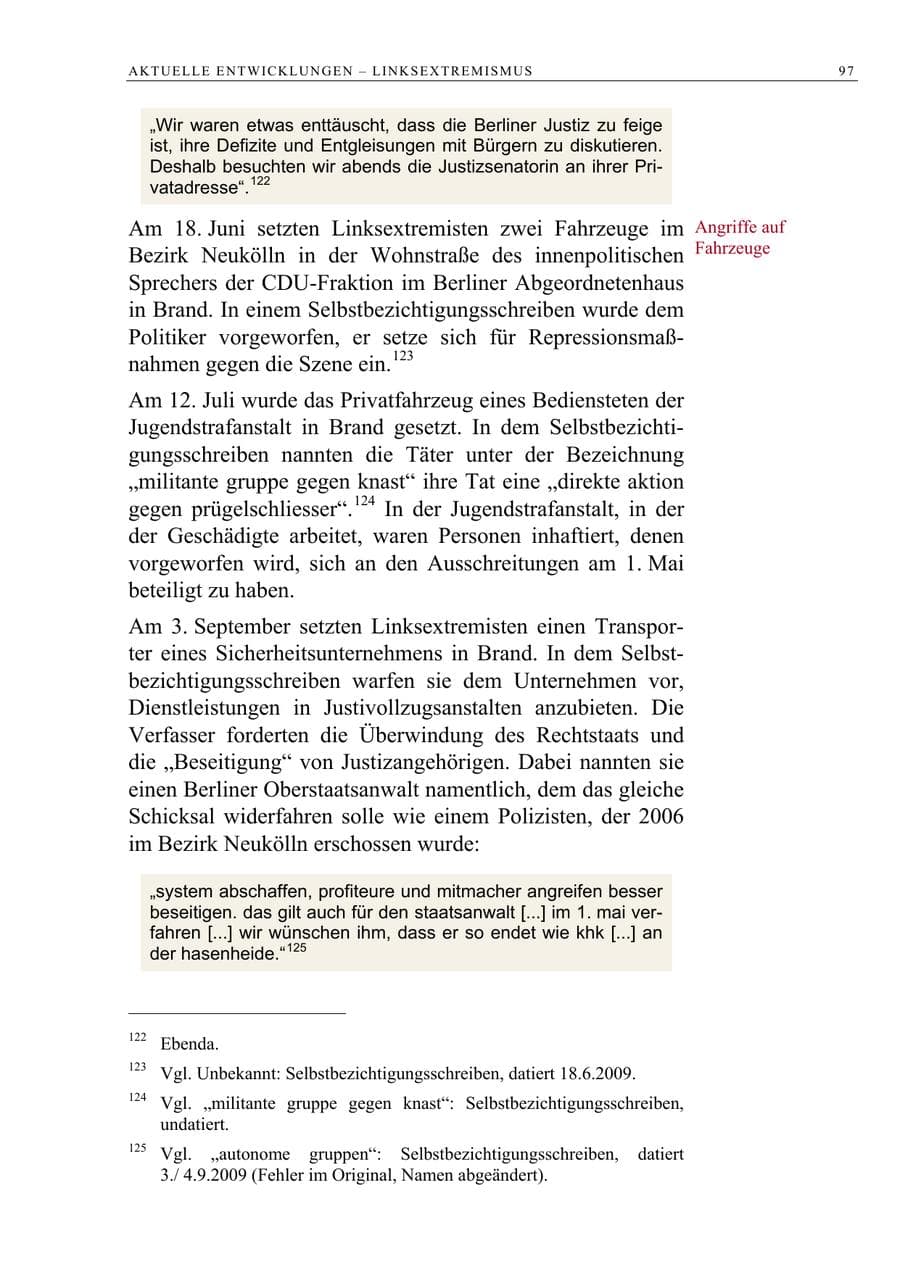 Seite 110 des Verfassungsschutzbericht 2009 Berlin