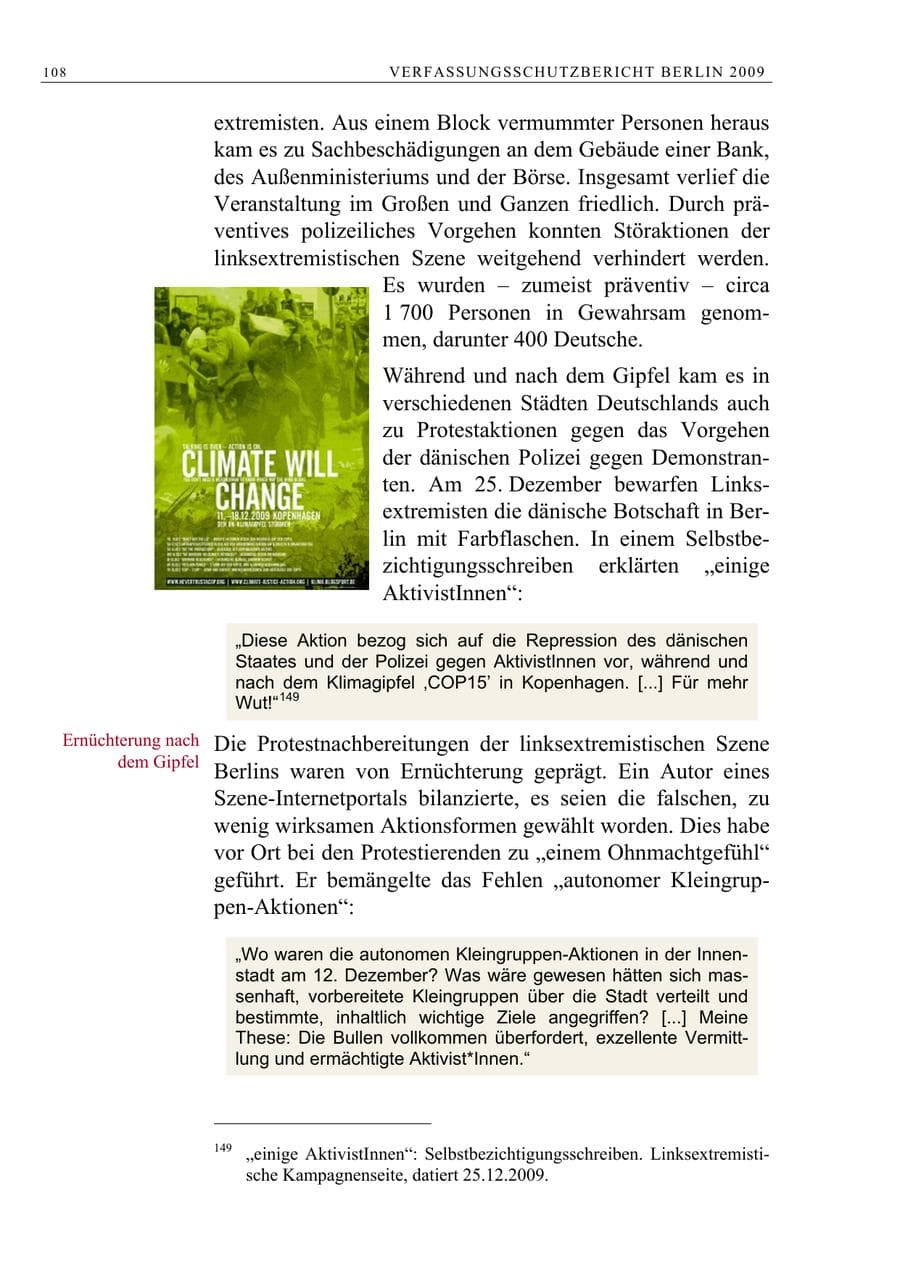 Seite 121 des Verfassungsschutzbericht 2009 Berlin
