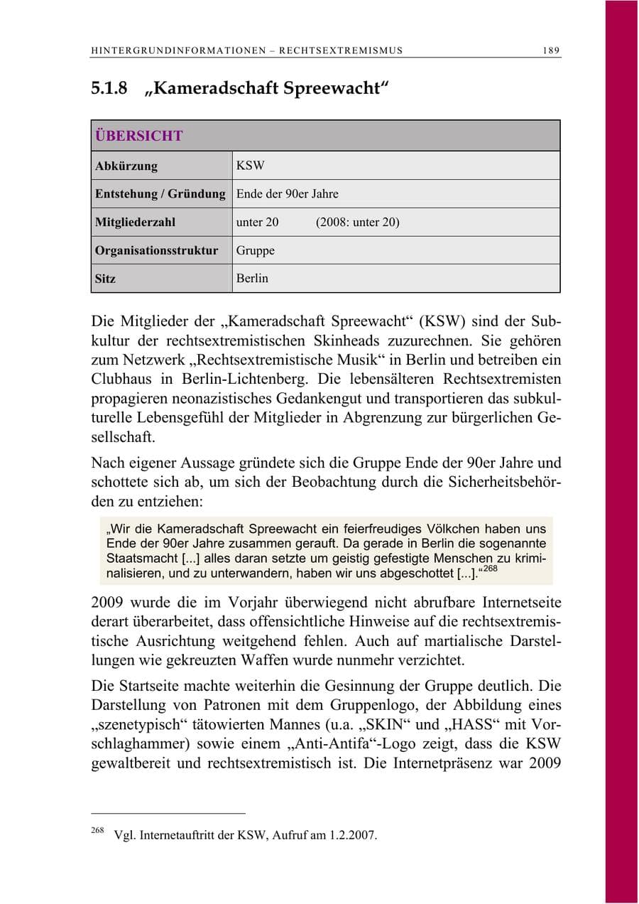 Seite 202 des Verfassungsschutzbericht 2009 Berlin