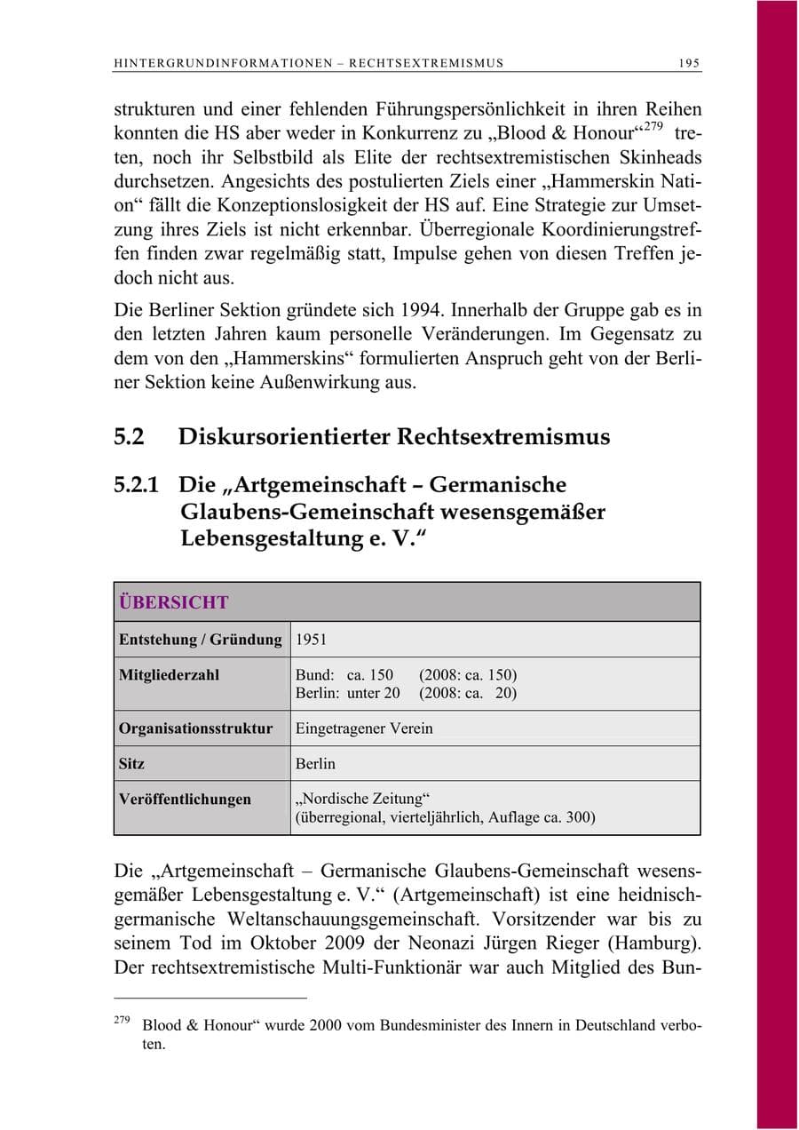 Seite 208 des Verfassungsschutzbericht 2009 Berlin