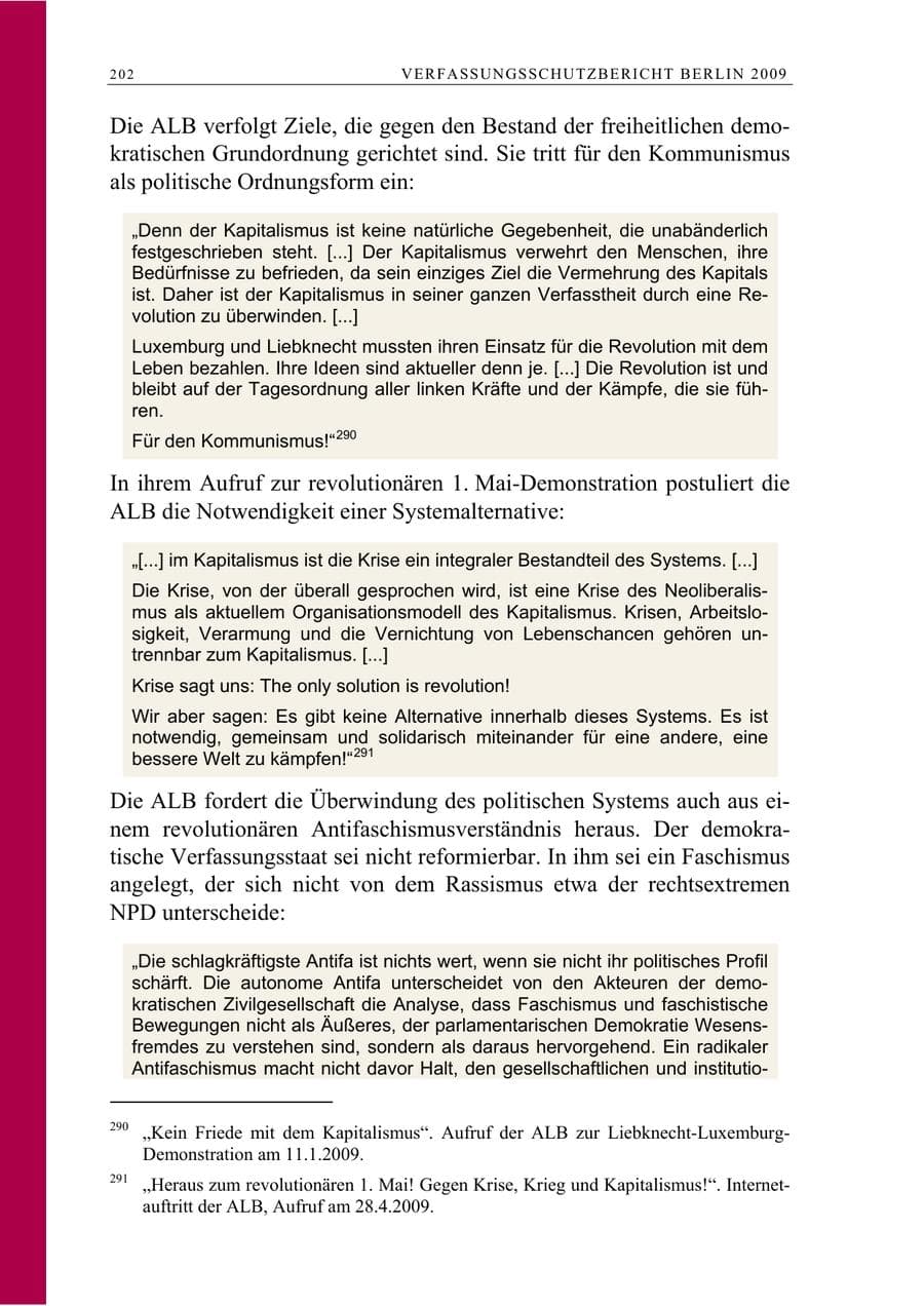 Seite 215 des Verfassungsschutzbericht 2009 Berlin
