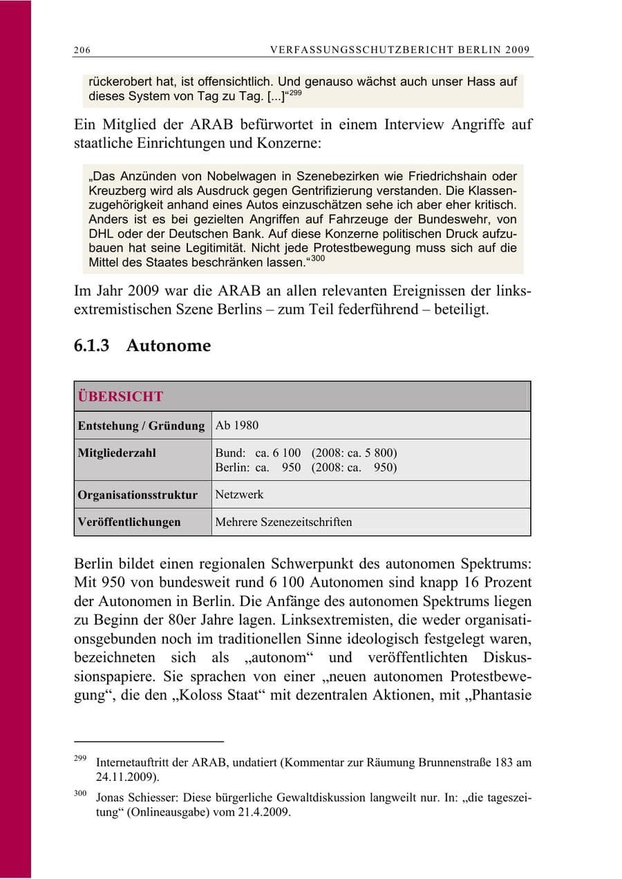 Seite 219 des Verfassungsschutzbericht 2009 Berlin