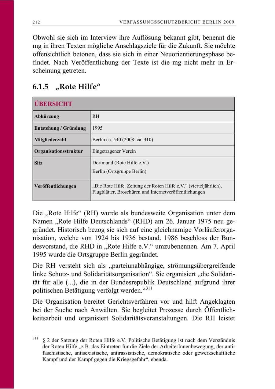 Seite 225 des Verfassungsschutzbericht 2009 Berlin