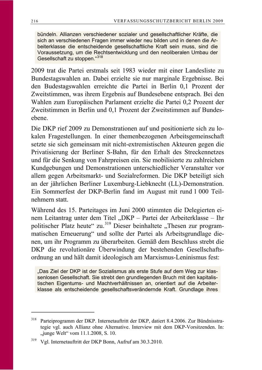 Seite 229 des Verfassungsschutzbericht 2009 Berlin