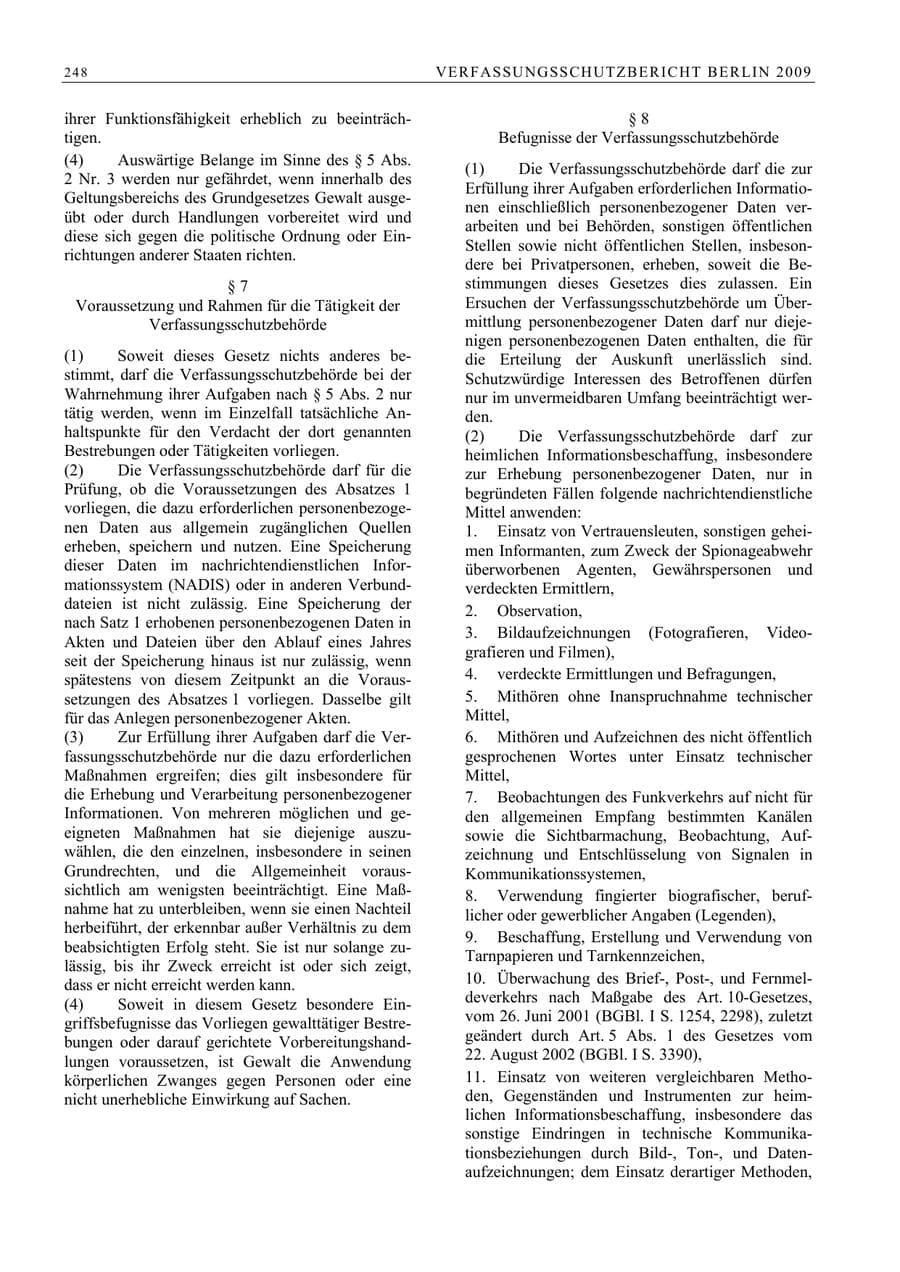 Seite 261 des Verfassungsschutzbericht 2009 Berlin