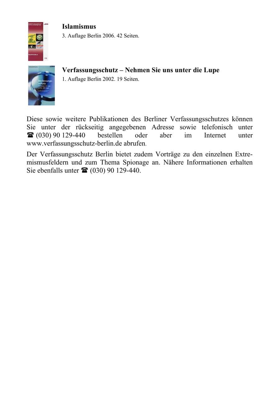 Seite 278 des Verfassungsschutzbericht 2009 Berlin