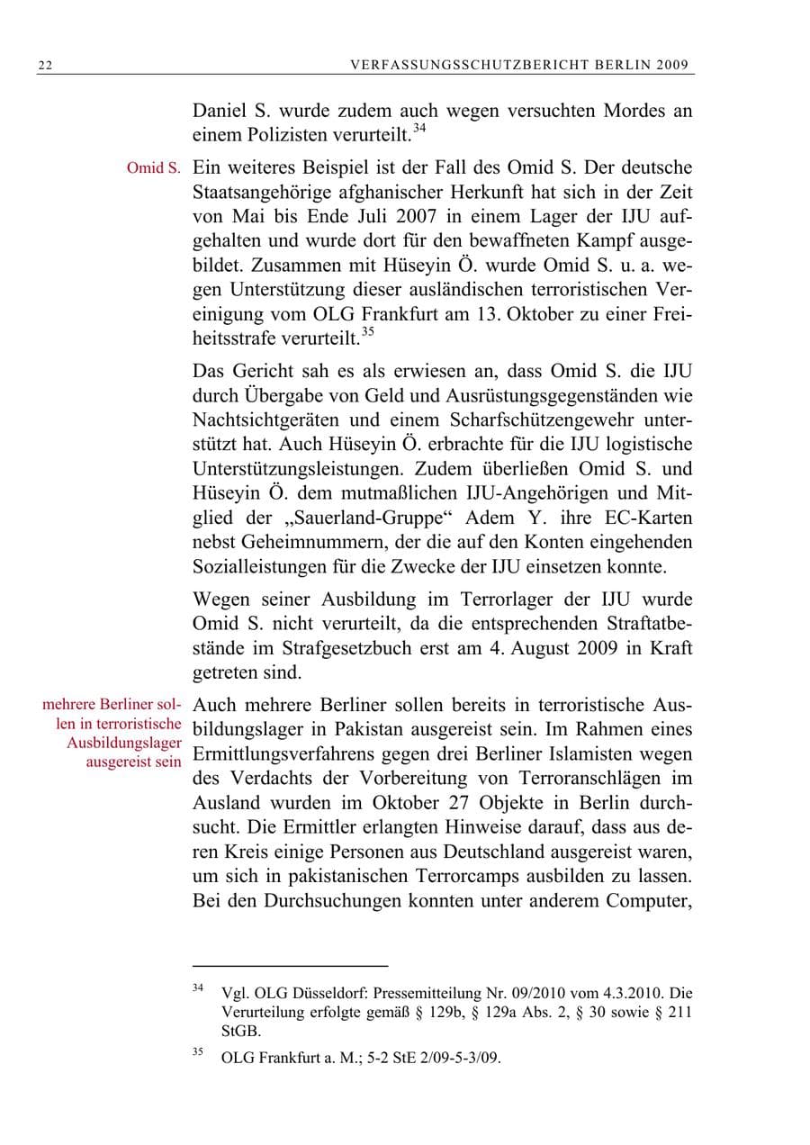 Seite 35 des Verfassungsschutzbericht 2009 Berlin