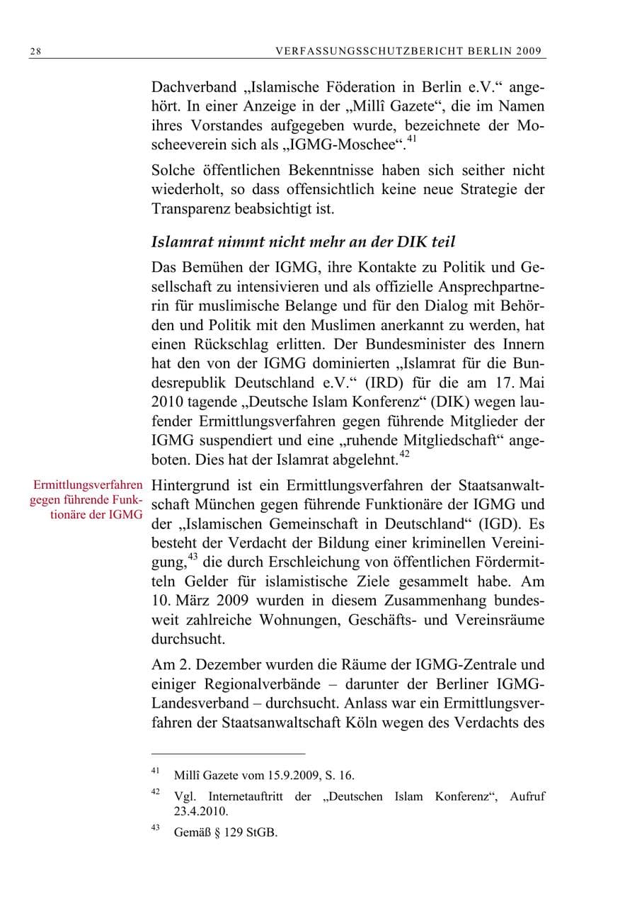 Seite 41 des Verfassungsschutzbericht 2009 Berlin