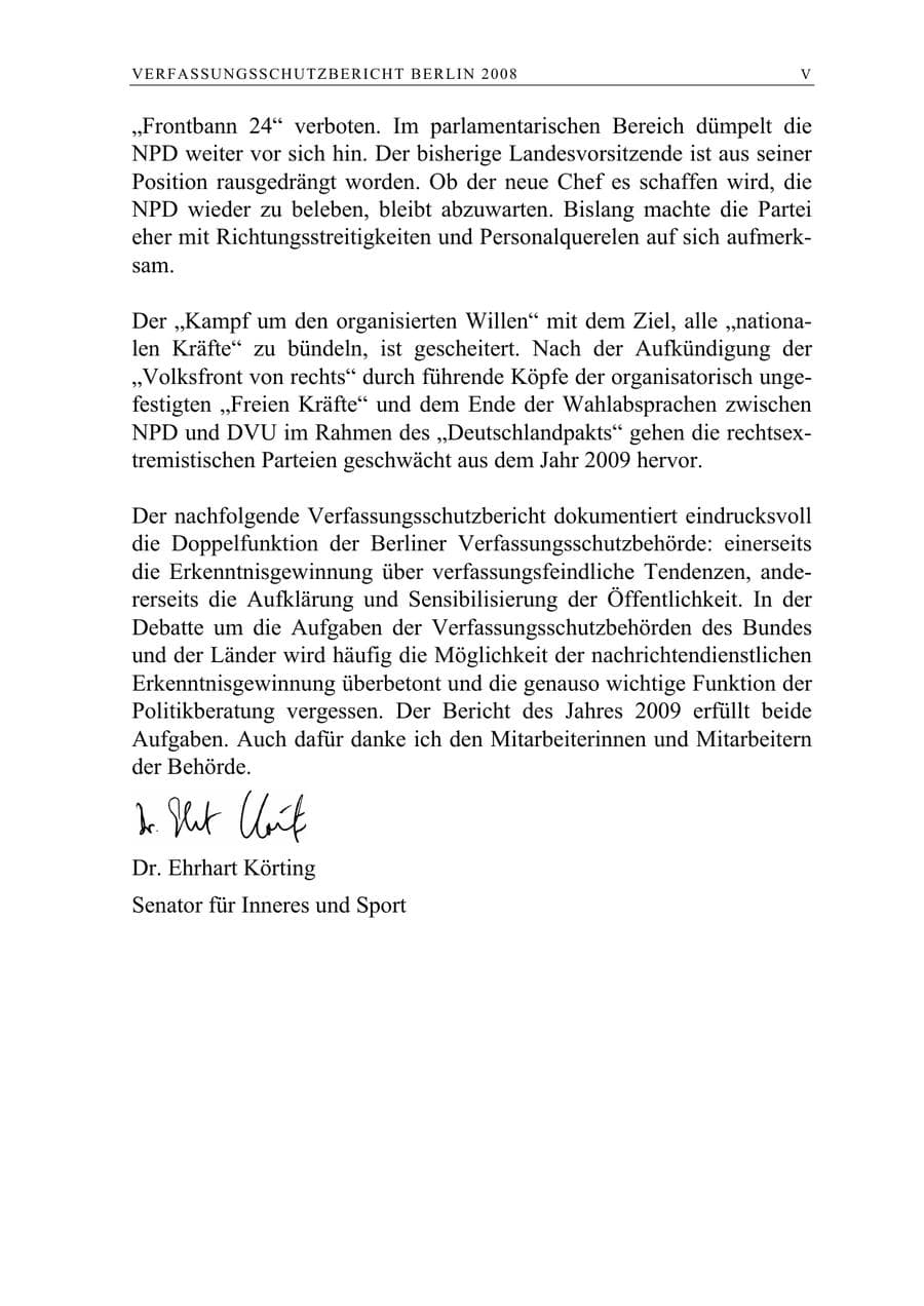 Seite 6 des Verfassungsschutzbericht 2009 Berlin