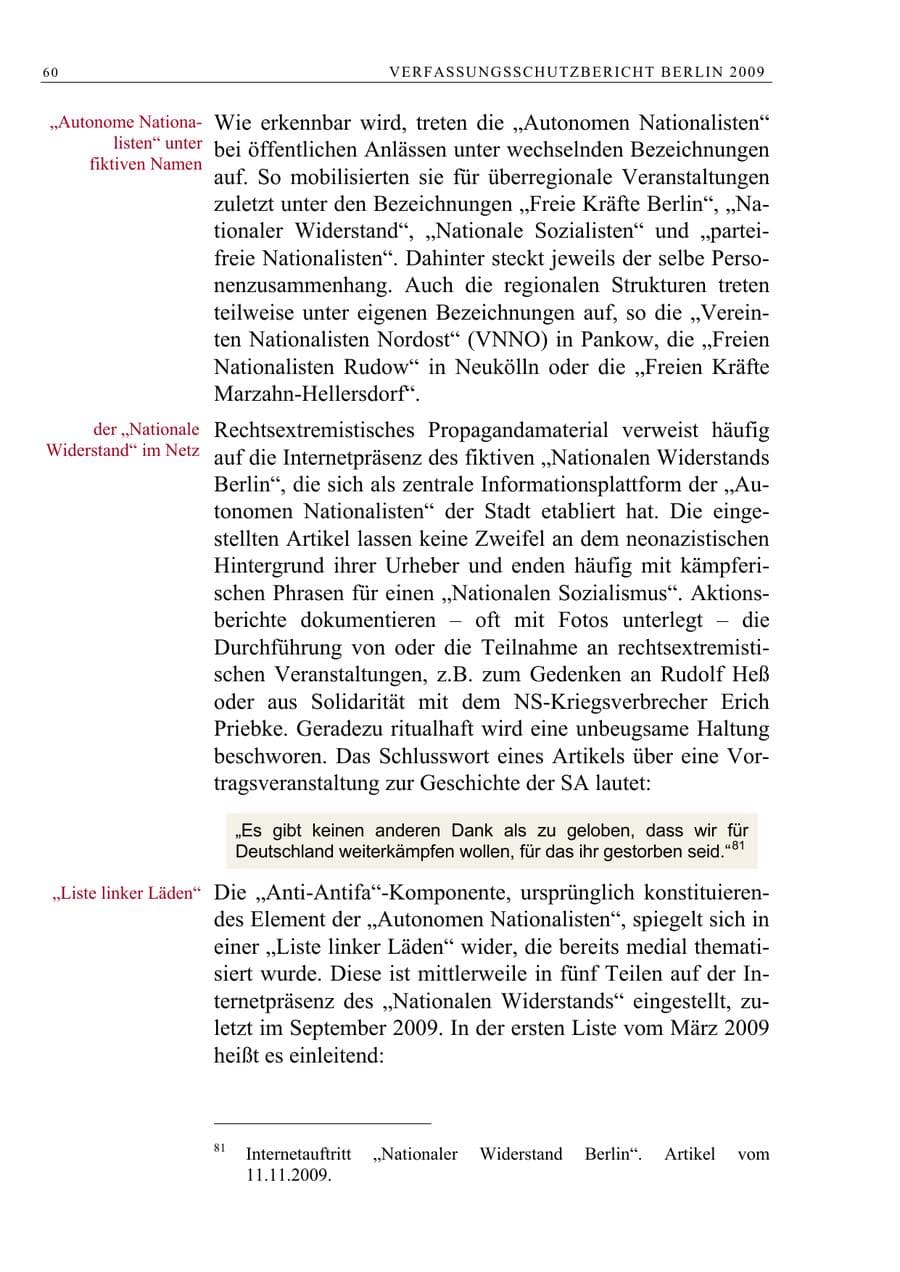 Seite 73 des Verfassungsschutzbericht 2009 Berlin