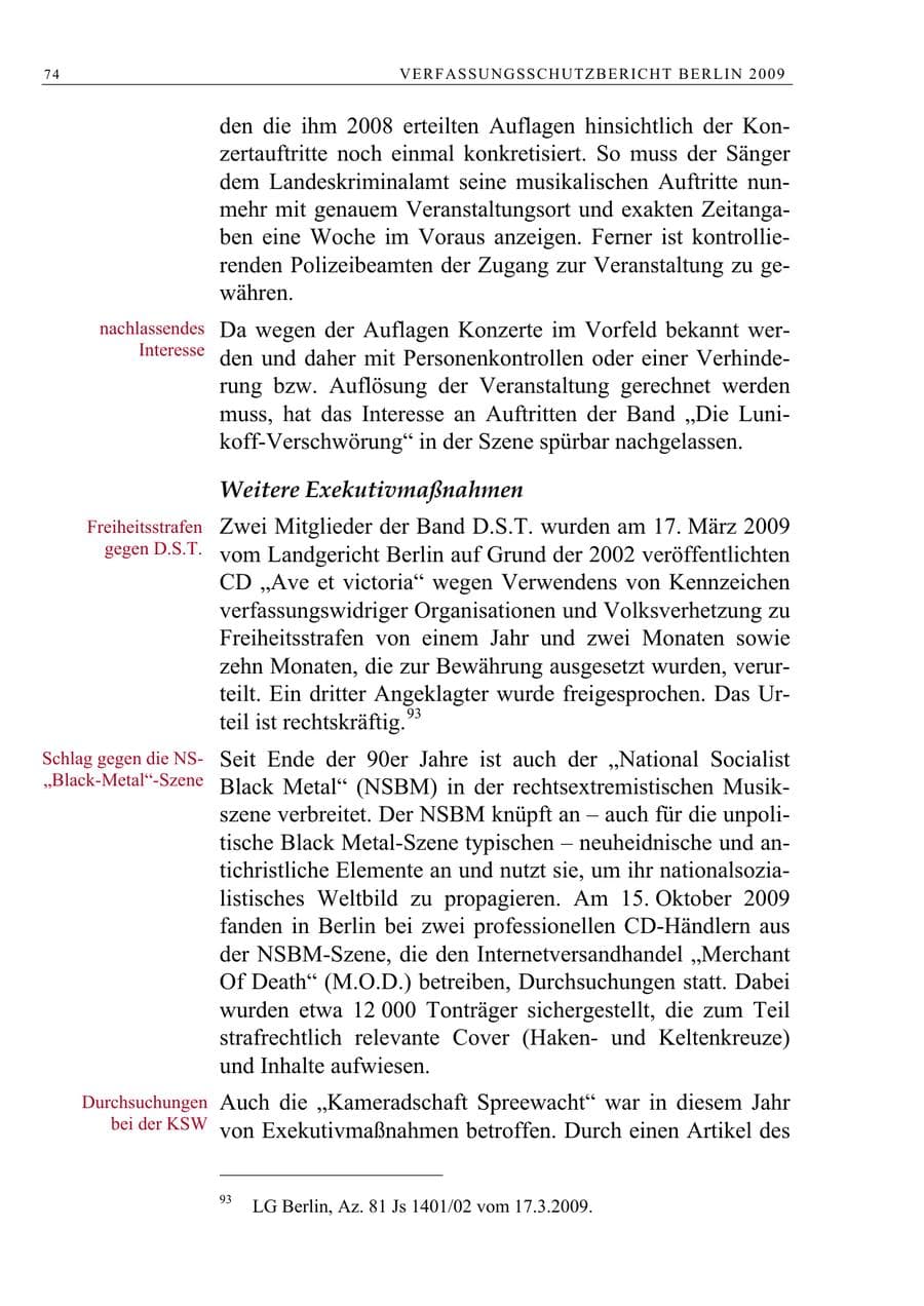 Seite 87 des Verfassungsschutzbericht 2009 Berlin