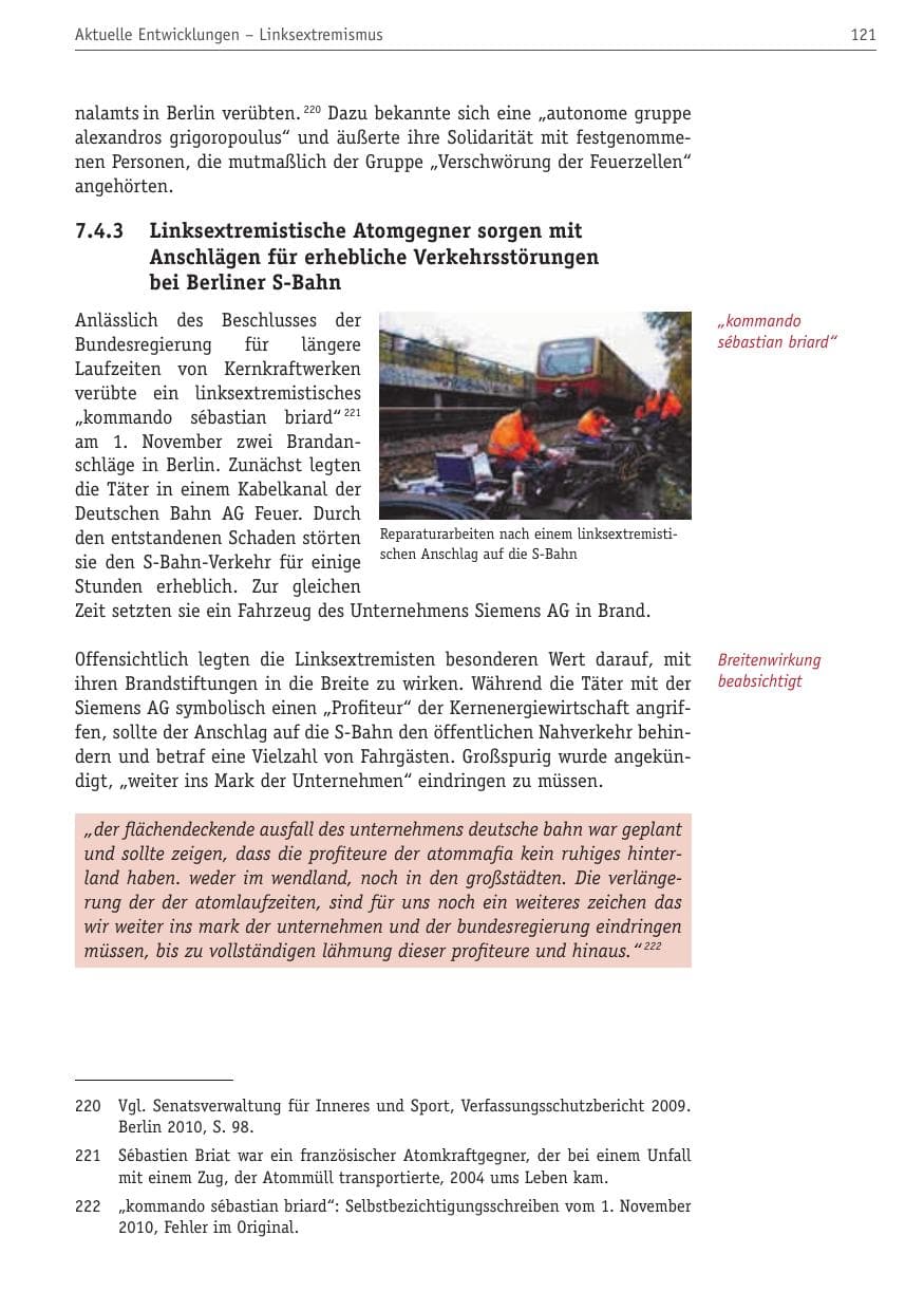 Seite 132 des Verfassungsschutzbericht 2010 Berlin