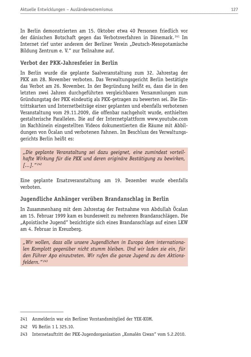 Seite 138 des Verfassungsschutzbericht 2010 Berlin