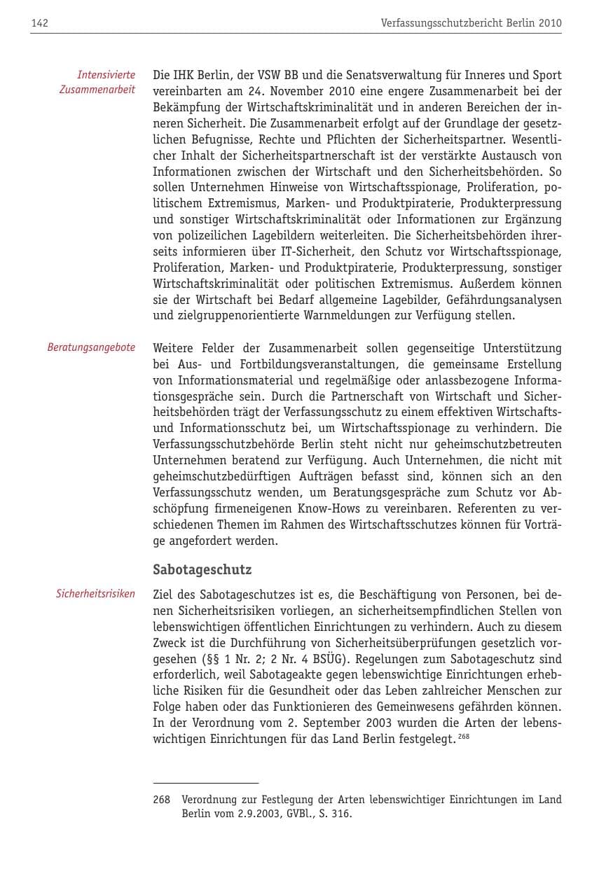 Seite 153 des Verfassungsschutzbericht 2010 Berlin