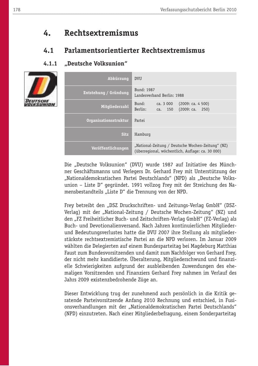 Seite 189 des Verfassungsschutzbericht 2010 Berlin