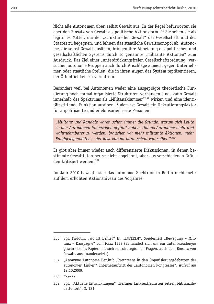 Seite 211 des Verfassungsschutzbericht 2010 Berlin