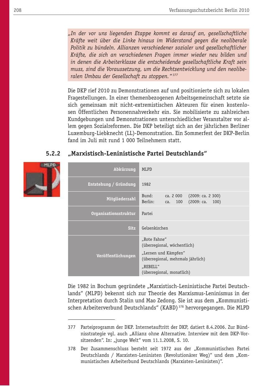 Seite 219 des Verfassungsschutzbericht 2010 Berlin