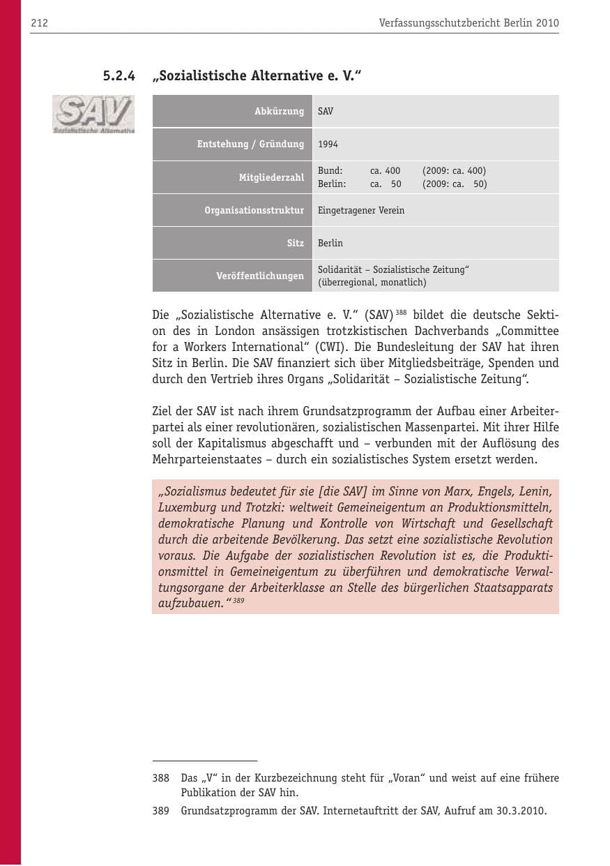 Seite 223 des Verfassungsschutzbericht 2010 Berlin