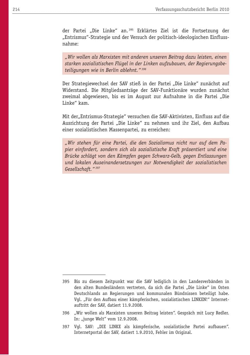 Seite 225 des Verfassungsschutzbericht 2010 Berlin