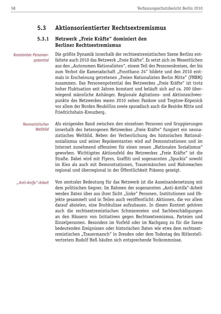 Seite 69 des Verfassungsschutzbericht 2010 Berlin