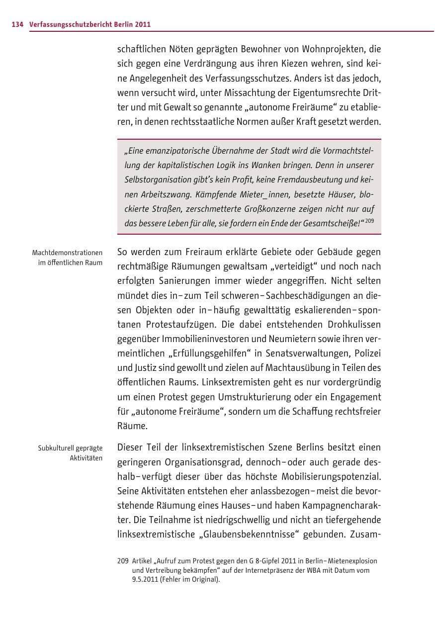 Seite 133 des Verfassungsschutzbericht 2011 Berlin