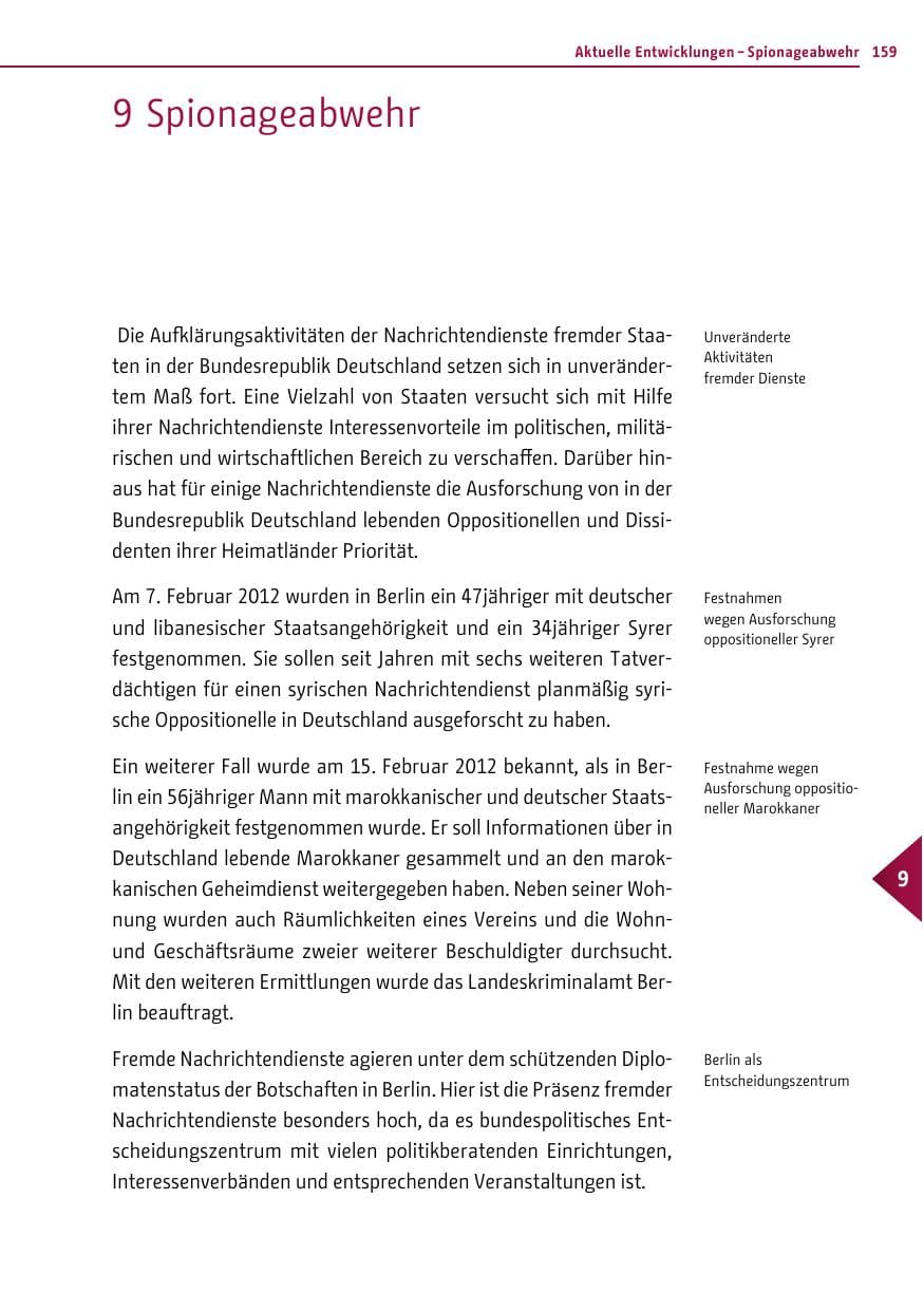 Seite 158 des Verfassungsschutzbericht 2011 Berlin
