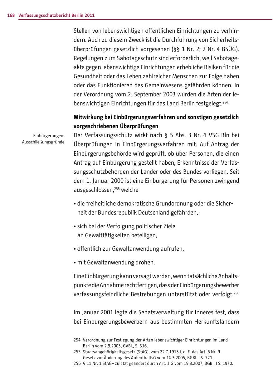 Seite 167 des Verfassungsschutzbericht 2011 Berlin