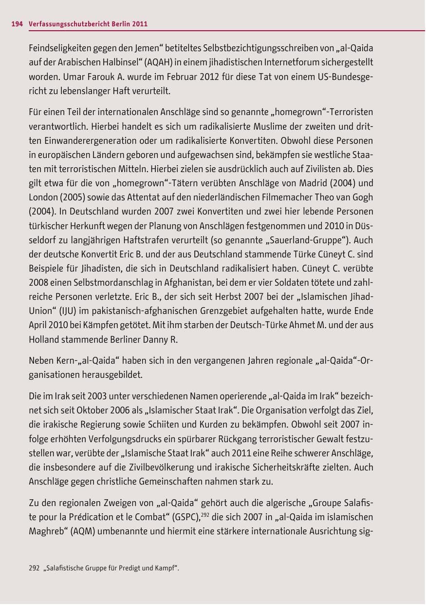 Seite 193 des Verfassungsschutzbericht 2011 Berlin