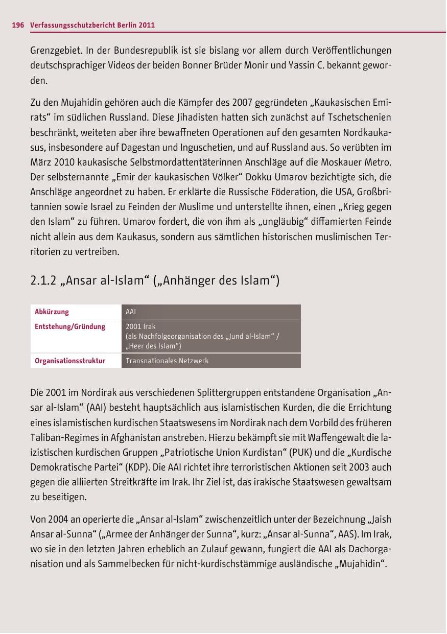 Seite 195 des Verfassungsschutzbericht 2011 Berlin