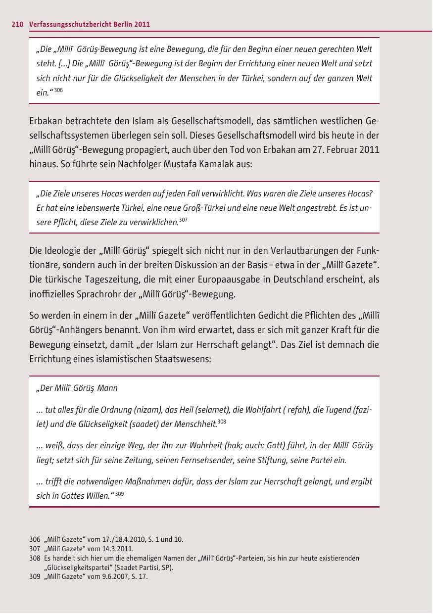 Seite 209 des Verfassungsschutzbericht 2011 Berlin