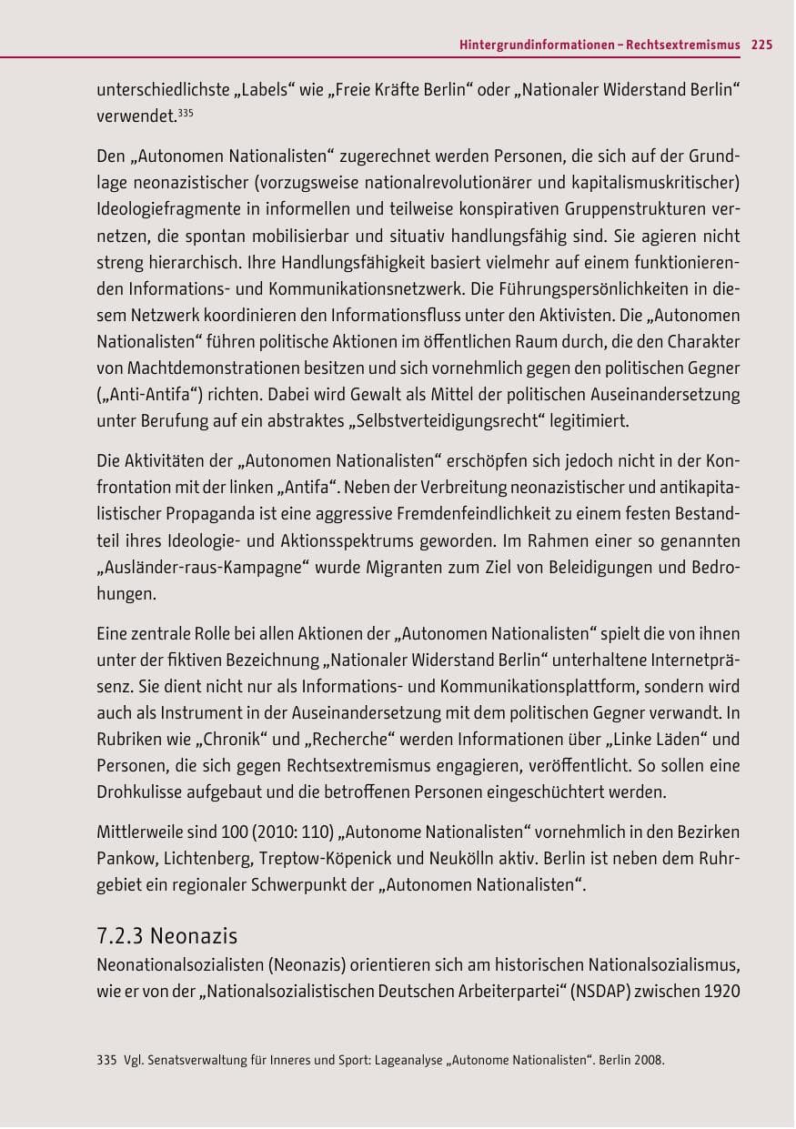 Seite 224 des Verfassungsschutzbericht 2011 Berlin