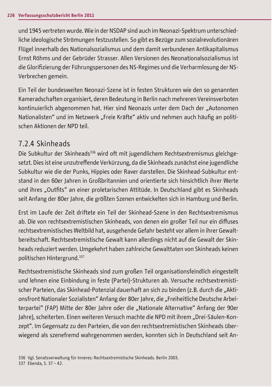 Seite 225 des Verfassungsschutzbericht 2011 Berlin