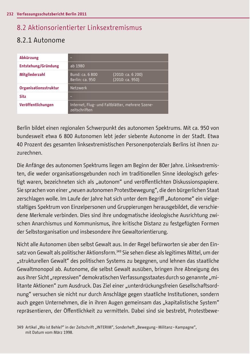 Seite 231 des Verfassungsschutzbericht 2011 Berlin