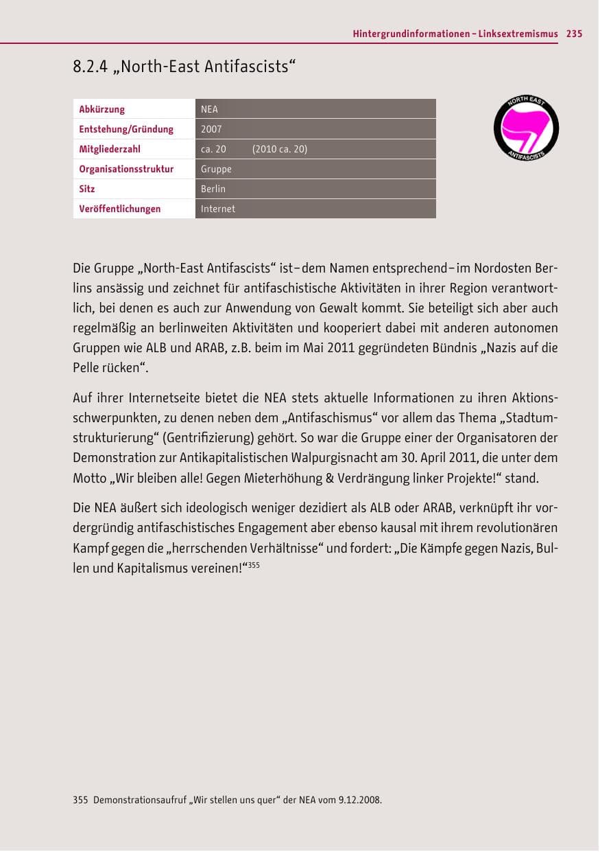Seite 234 des Verfassungsschutzbericht 2011 Berlin