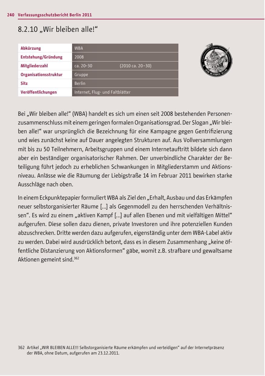 Seite 239 des Verfassungsschutzbericht 2011 Berlin