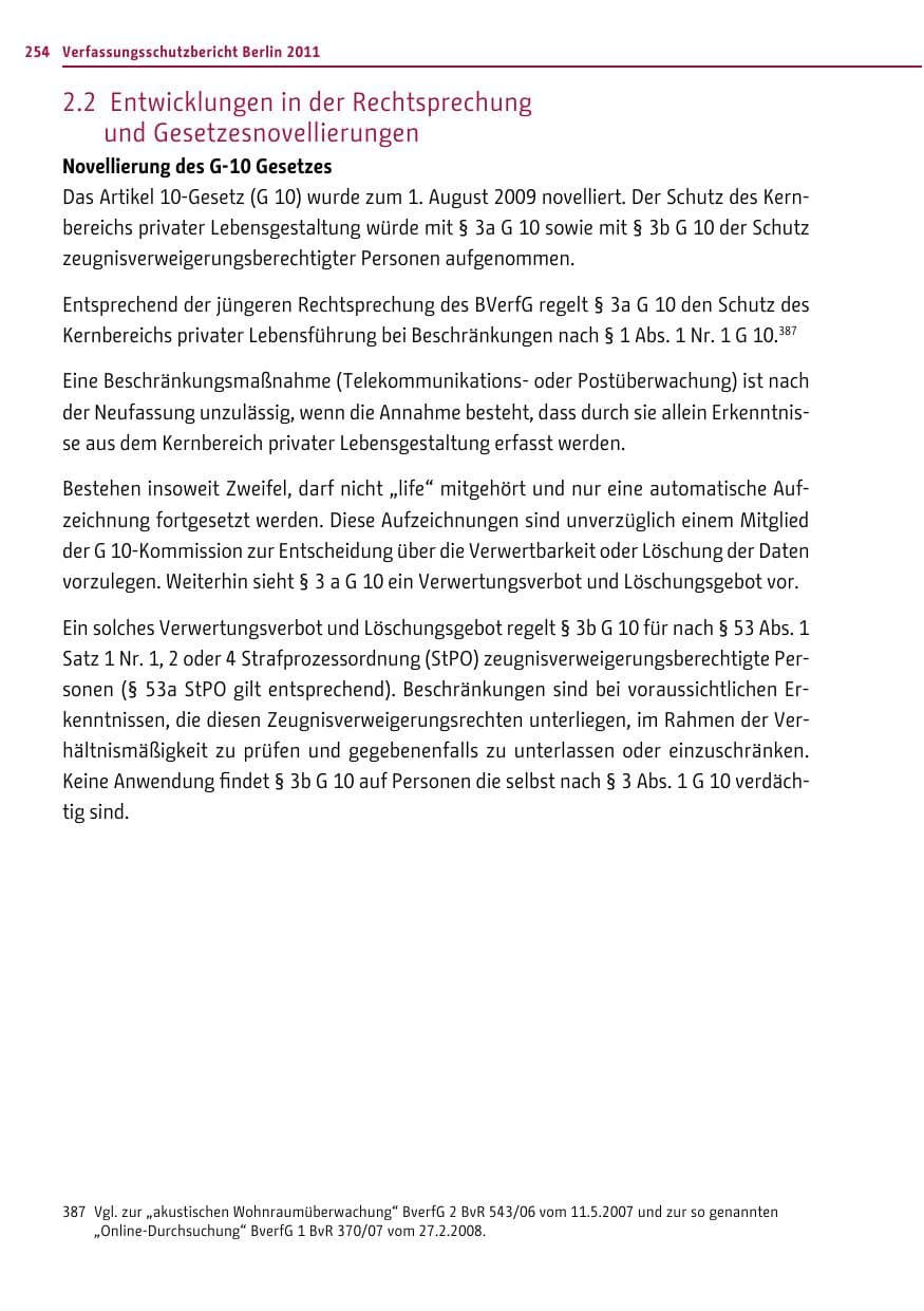 Seite 253 des Verfassungsschutzbericht 2011 Berlin