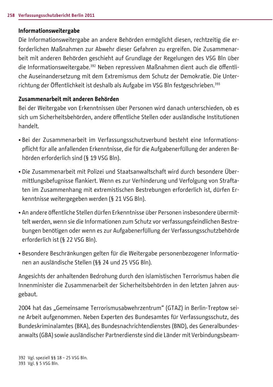 Seite 257 des Verfassungsschutzbericht 2011 Berlin